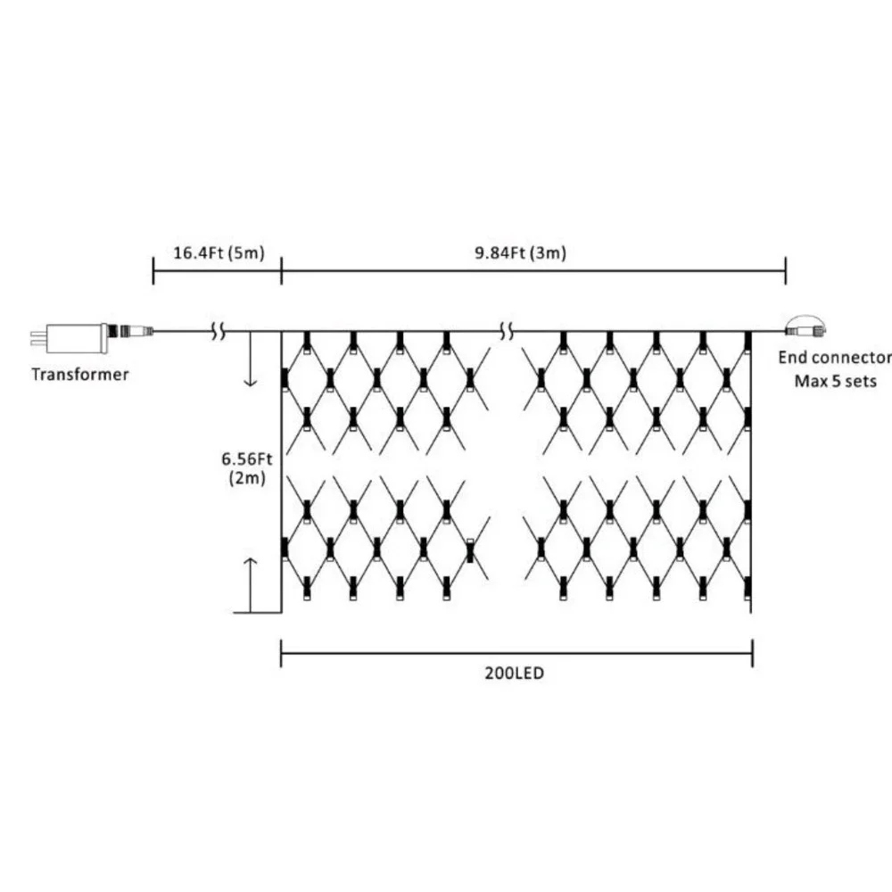 200 LED 9.8ft x 6.6ft String Net Mesh Lights‎ 8 Modes for Christmas Or Parties